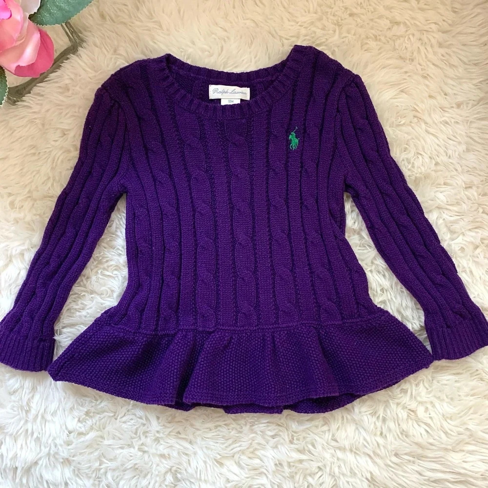 Ralph Lauren Preppy Baby Cotton Cable knit Sweater Dress purple 18M Toddler Girl